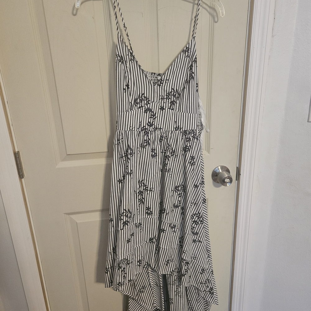 Guess Monochrome Striped Asymmetrical Dress